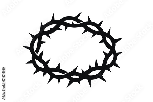 Crown of thorns silhouette. Christian symbol of Jesus Christ's passion, suffering, and sacrifice on the cross. Easter and Good Friday vector icon. Biblical emblem of faith.