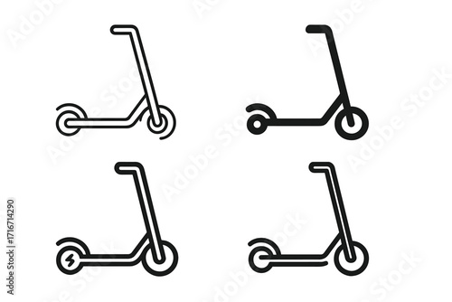 Scooter icon set. Electric and kick scooter symbols in minimalist line and solid pictogram style. Urban mobility and eco friendly transport concept vector illustration for design.