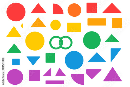 LGBTQ pride month rainbow colors geometric shapes background. Simple abstract vector pattern. Gay pride concept. Circle, triangle, square design elements for social freedom.