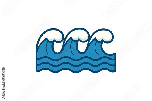 Wave icon vector set. Cartoon ocean sea waves. Water surf symbol for summer beach. Simple flat blue graphic design element. Aquatic nature illustration. Stormy weather concept.