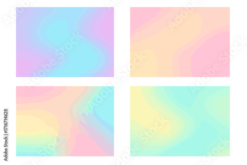 Set of pastel grainy gradient backgrounds. Abstract y2k grain texture. Vintage noise and blur effect. Soft color gradation backdrop for design. Vector retro aesthetic concept.