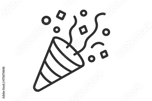 Party popper with confetti explosion vector line icon. Celebration, anniversary, festival, holiday, birthday, or new year. Symbol for fun, success, surprise, and winning.