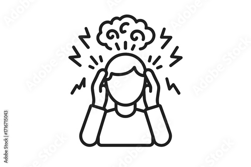Panic attack icon, anxiety crisis and stress concept. Person with emotional overload, headache, fear and depression. Mental health disorder, psychology and burnout symbol vector.