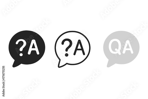 Questions and answers icon set. Q&A speech bubble symbol. Vector minimal illustration for frequently asked questions concepts. FAQ help service, support and info sign.