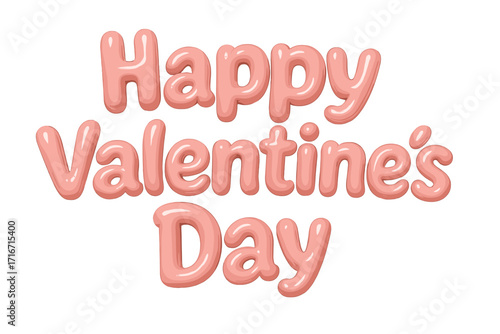 Happy Valentine's Day romantic 3d lettering. Realistic pink balloon style festive decorative text. Vector cartoon illustration for greeting card, love holiday, celebration design.