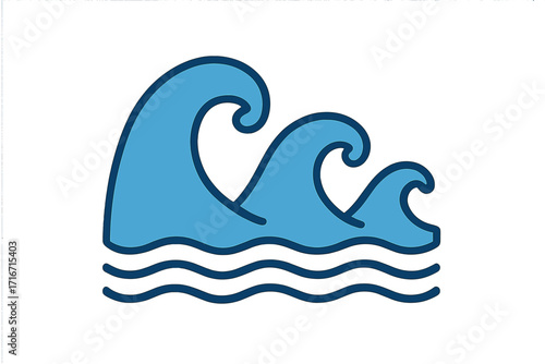 Blue ocean wave icon. Sea swirl symbol in flat cartoon style. Vector illustration for surf, water flow, and marine concepts. Tsunami or storm tide graphic element.
