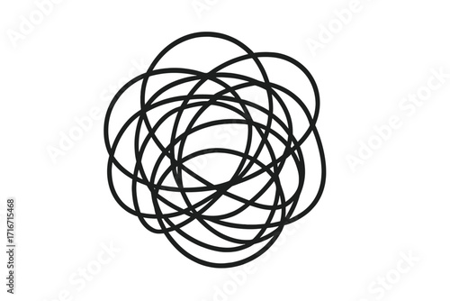 Tangled chaos, messy line knot vector. Confusion, complexity concept. Metaphor for mental disorder, anxiety, stress, depression. Tangled mind, problem solving psychology icon.