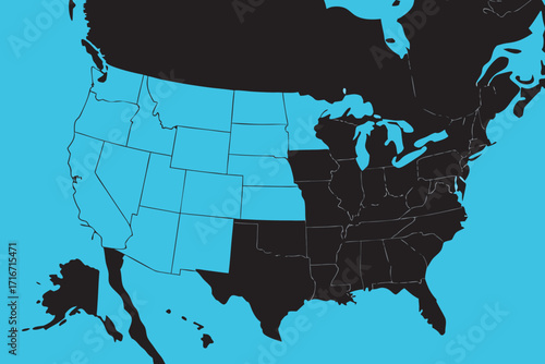 Map of the United States with two-tone coloring North America geography