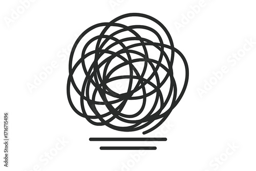 Metaphor for solving a problem or a complex situation. Tangled and untangled chaos. Concept of order and disorder. Psychotherapy for anxiety, stress, confusion. Mental health icon.
