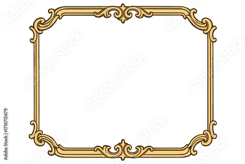 Elegant gold vintage frame with ornate baroque swirls. Decorative classic border for certificate, diploma, or wedding invitation. Luxury retro emblem label vector illustration.