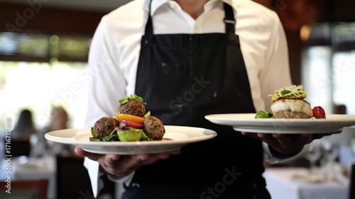 Wallpaper Mural Restaurant waiter serving gourmet food plates Torontodigital.ca