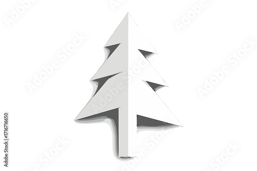 Minimalist white paper Christmas tree vector design, 3D volumetric paper cut fir shape with shadow, modern holiday card concept, festive winter decoration, cartoon style illustration