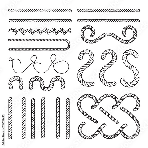 Nautical Knots and Twisted Rope Vector Silhouettes, Sailing, Marine, and Decorative Rope Set