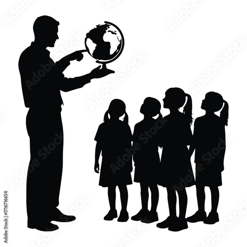 Teacher showing globe to students classroom education