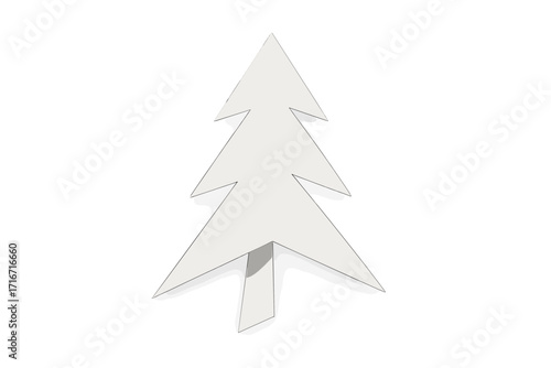 Minimalist white paper Christmas tree vector with 3D effect, volumetric paper cut fir tree silhouette, festive holiday decoration, shadowed cartoon illustration
