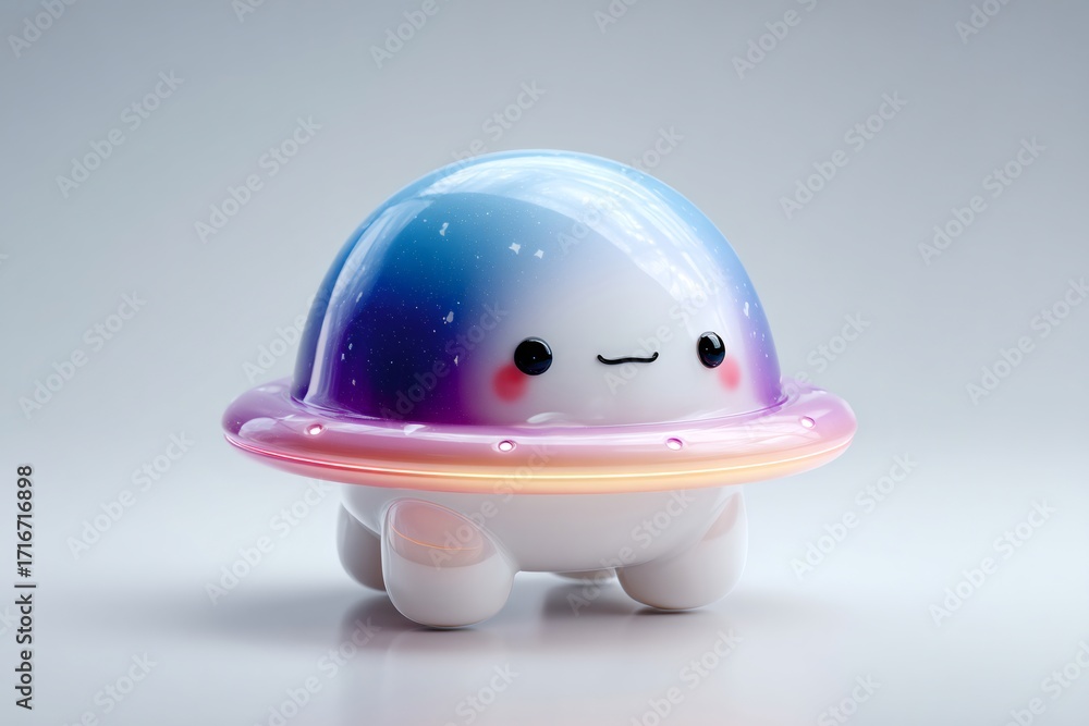 Fototapeta premium Cute alien spaceship character exploring space concept