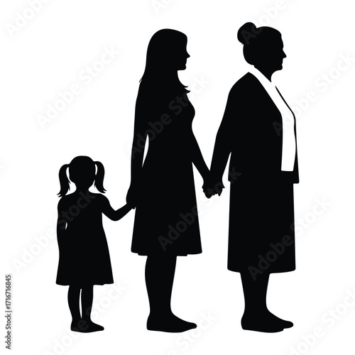 Three generations of women holding hands silhouette