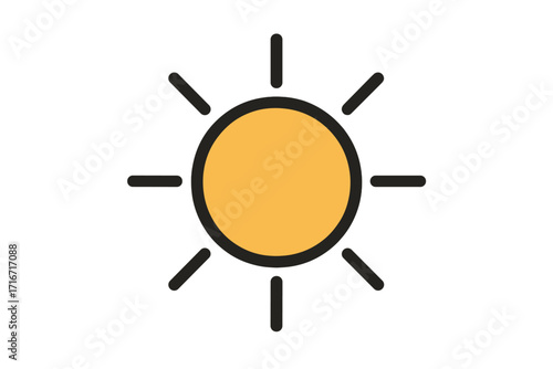 Bright sun icon vector illustration with bold lines, shining sun symbol for websites, apps, books, and digital designs with transparent background, sunny weather concept