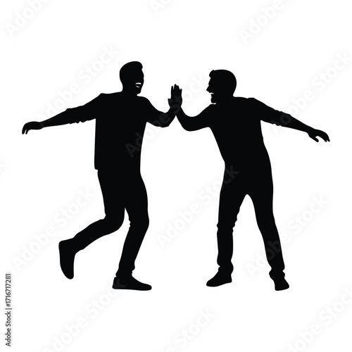 Two men high five celebration success teamwork