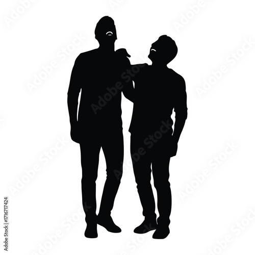 Two men laughing together silhouette friendship