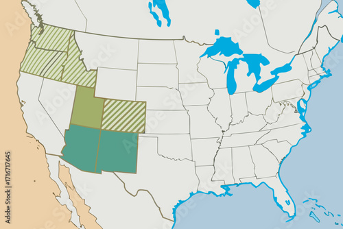 US Map Highlighting Western States with Patterns United States highlighted map of