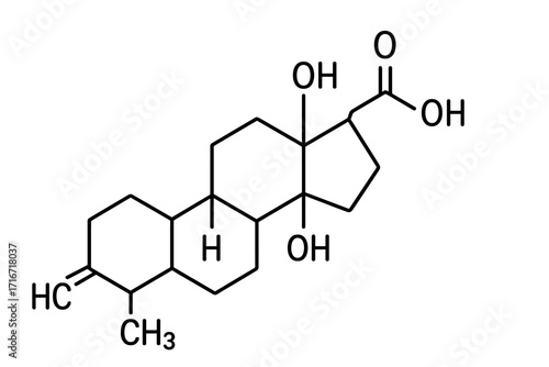 Vector thin line icon of cortisol molecular structure, chemical formula illustration, hormone molecule outline, transparent background, medical science concept, chemical compound element