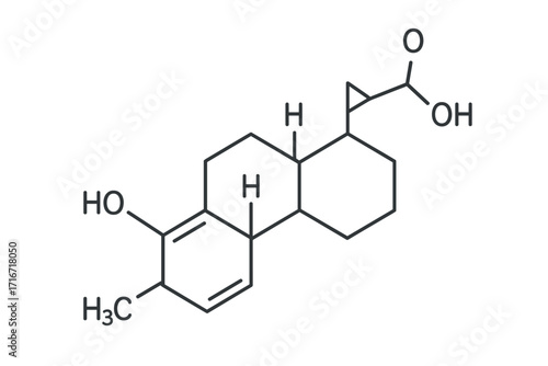 Vector thin line icon of cortisol molecular structure, chemical formula, steroid hormone molecule, vector illustration with transparent background, ordered set, organic compound, biochemical symbol