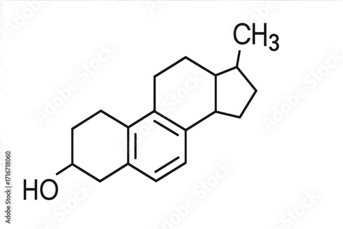Estrogen molecular structure thin line vector icon, chemical formula illustration, transparent background, hormone symbol, female endocrine system, health science concept