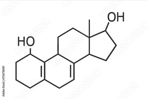 Estrogen molecular structure vector thin line icon, chemical formula illustration, hormone compound, transparent background, biology, medicine, science graphic