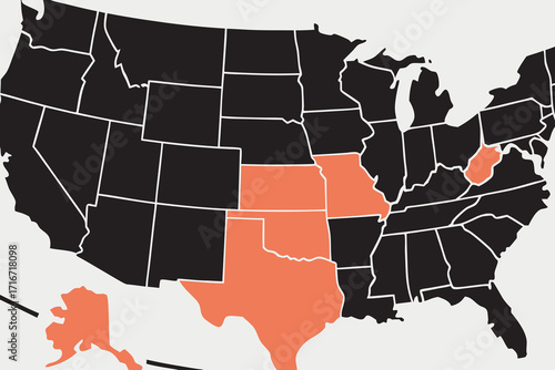 US Map with Highlighted States in Orange and map of Black United States map USA map