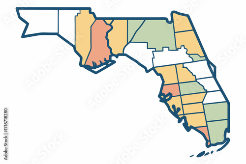 Florida Map with Multi- Colored Counties orange county yellow county map of