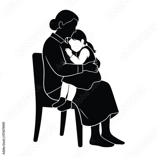 Woman holding child on lap sitting