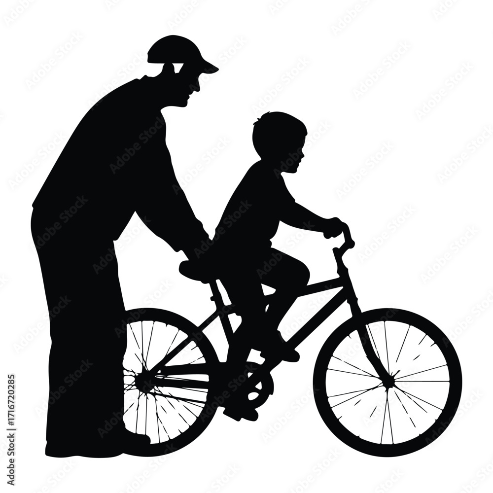 Fototapeta premium Adult teaching child bicycle riding vector