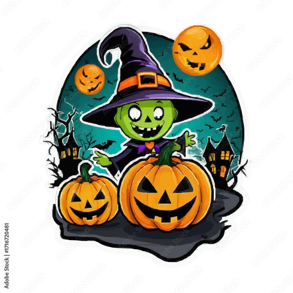 Fototapeta premium halloween pumpkin and witch