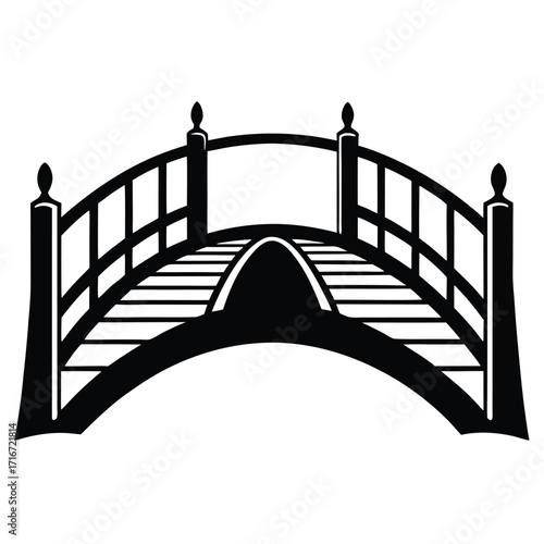 Silhouette Illustration of an Arched Bridge with Railings and Decorative Finials Graphic Element