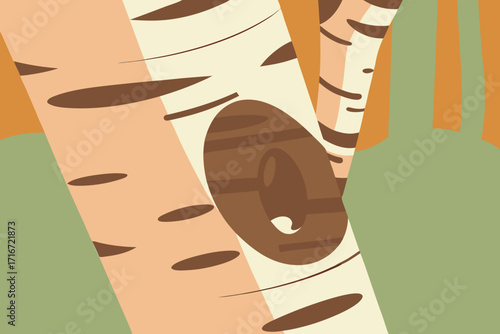 Birch Tree Bark With Knothole And Greenery texture pattern map of