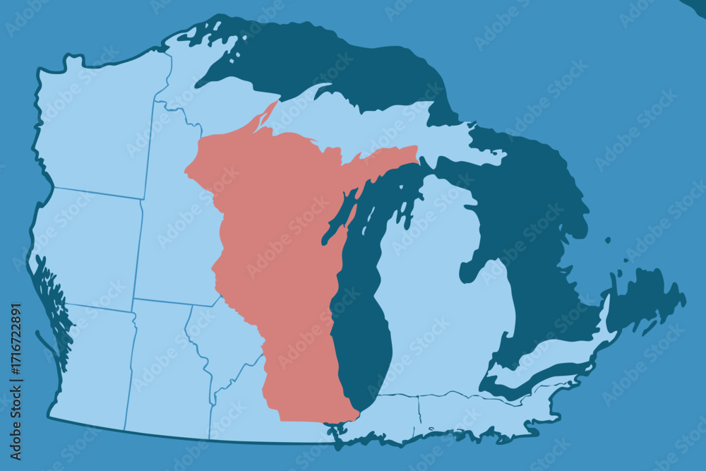 Fototapeta premium Map of North America with Highlighted Region Keywords: North America, map, Canada, USA, Mexico