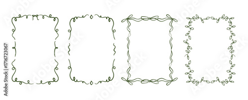 Playful hand-drawn frames featuring whimsical wavy squiggle curly ribbons in trendy and vintage styles. Vector border frames perfect for trendy invitations and cards.