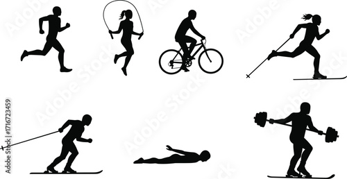 sports, fitness, exercise, running, cycling, swimming, skiing, jump rope, weightlifting, training, workout, athlete
