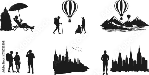 travel, adventure, tourism, hiking, hot air balloon, beach, cityscape, castle, mountains, vacation, leisure