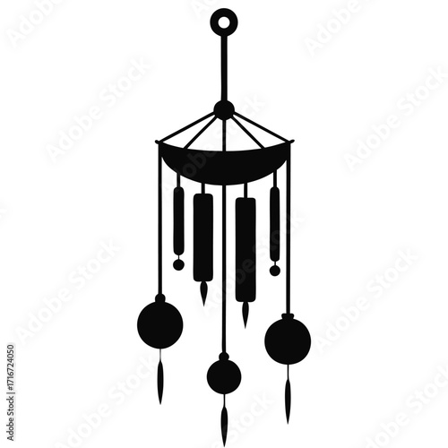 Stylish Black Silhouette of a Wind Chime with Cylinders and Round Bottoms