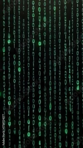 Digital binary rain — glowing numbers falling like code rain, futuristic cyber effect.