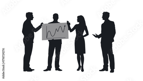 Business team discussing project progress with presentation board  