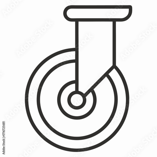 Black Outline Icon of a Caster Wheel with Support on White Background Keywords: wheel, caster, furniture, equipment