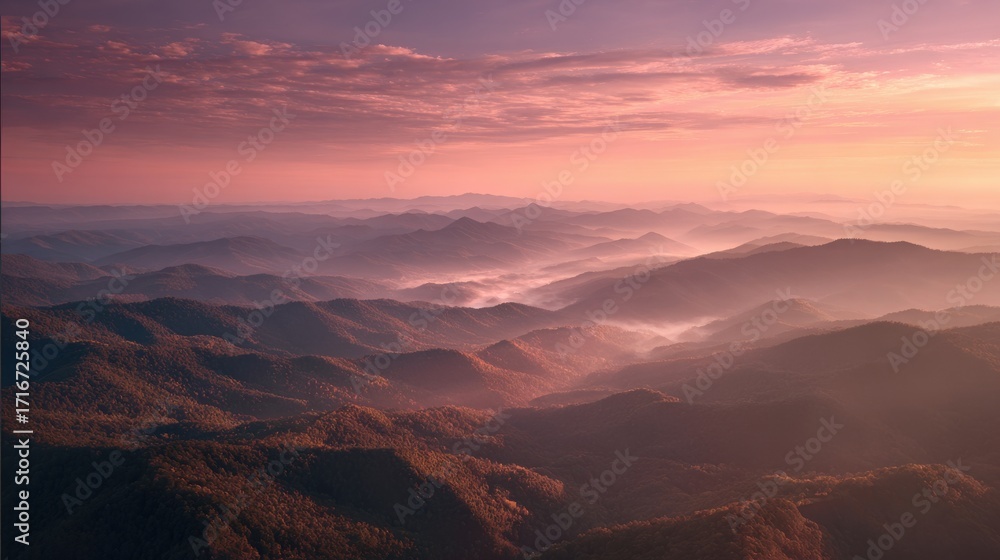 Fototapeta premium Blue Ridge Mountains at Sunrise with Mist 