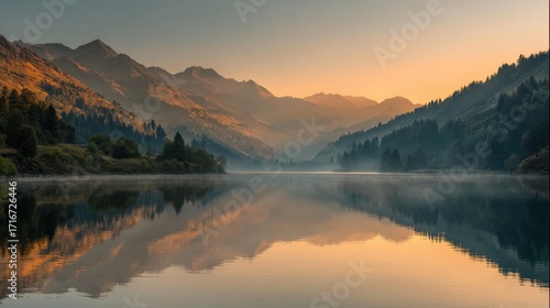 Wallpaper Mural Tranquil Mountain Lake at Sunrise Reflection
 Torontodigital.ca