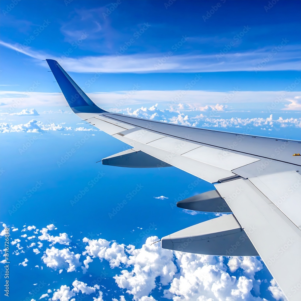 Obraz premium Airplane wing over clouds