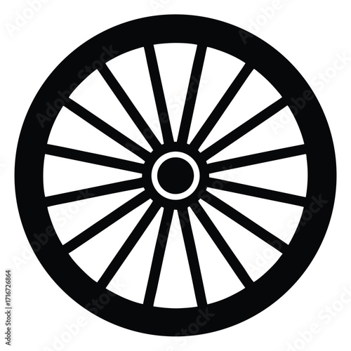 Black Wagon Wheel Illustration Spokes Radiating from Central Hub and Outer Rim