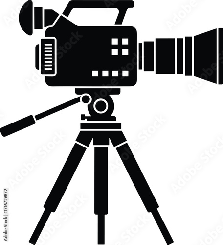 Professional Video Camera on Tripod Vector Illustration for Filming and Broadcasting