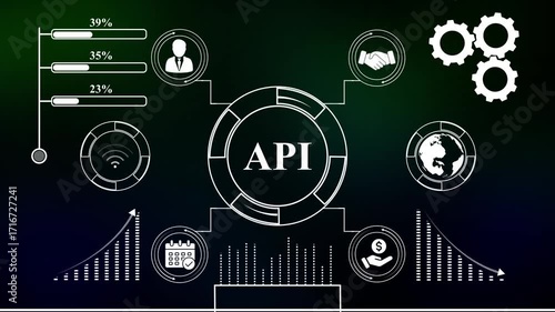 API for Business and Finance Concept.API artificial intelligence neural network.API Virtual screen of the future and sees the inscription.API and advertising concept on screen.